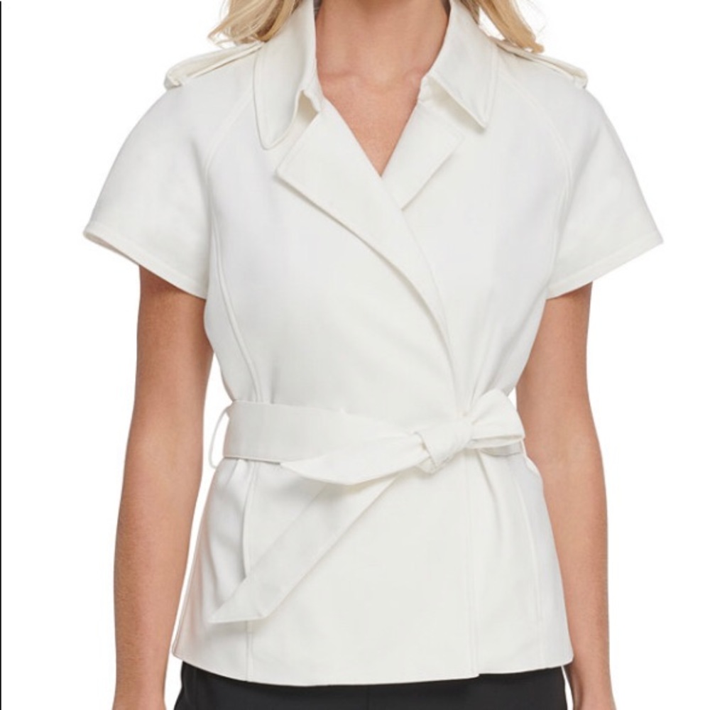 DKNY Womens Ivory Woven Short Sleeves Jacket